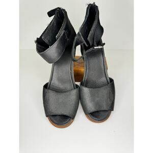 SOREL Black Leather Wedge Espadrille Sandal Heel Shoes Adjustable Sz 9